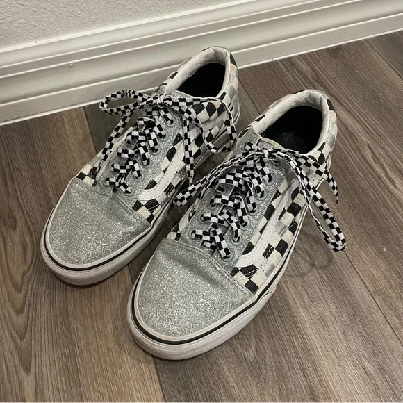 Vans Shoes Van Oldschool Checkered Silver Glitter Vans Poshmark
